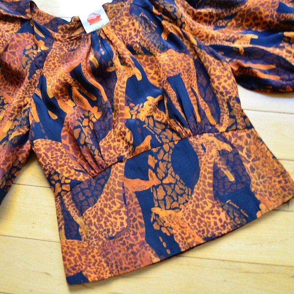 Farm Rio Black Giraffes Puff Sleeve Blouse Size XS - Picture 7 of 14